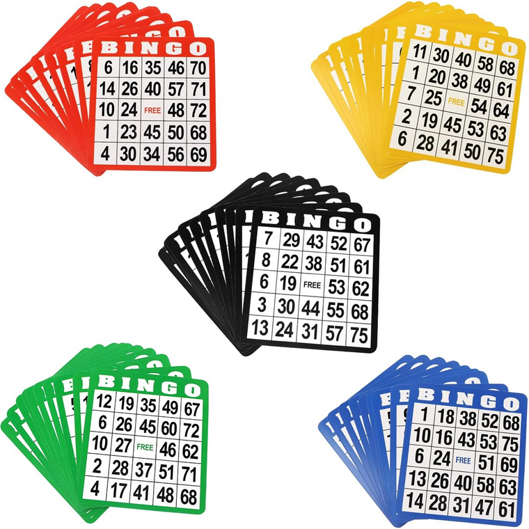 Multi-Color Bingo Cards, Bingo Sheets with Five Colors, 10 of Each Color (50-Pack)
