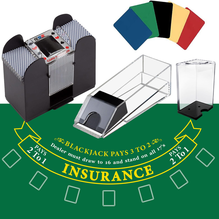 Blackjack Game Set with Blackjack Felt, Card Shuffler, 8 Dealer Shoe, Discard Holder Tray, Cut Cards