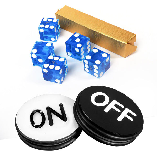 Craps Game Set with 5 Blue Dice, and ON/OFF Puck(Blue)