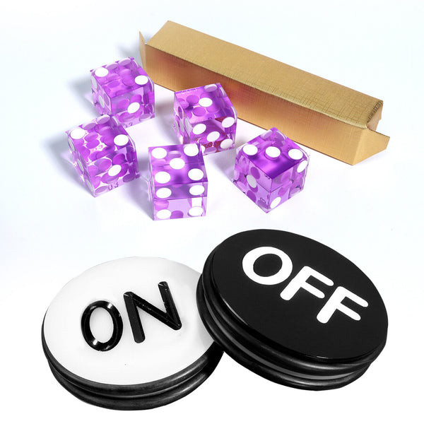 Craps Game Set with 5 Blue Dice, and ON/OFF Puck (Purple)