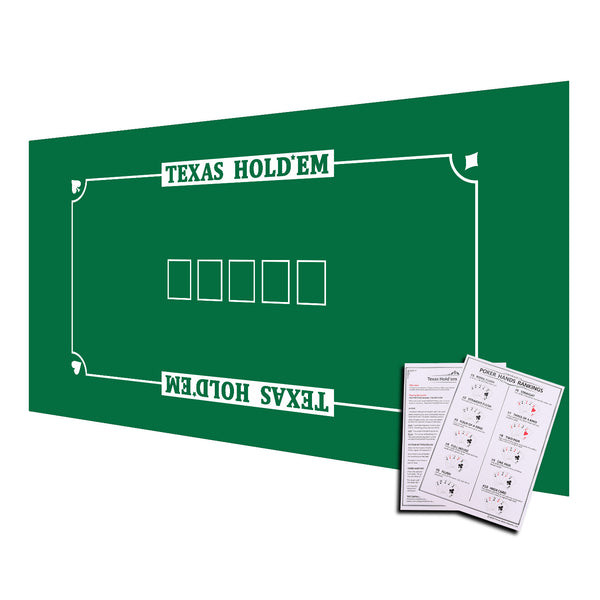 Texas Hold'em Poker Layout Felt with Instructions, Las Vegas Style Poker Game Tabletop Mat