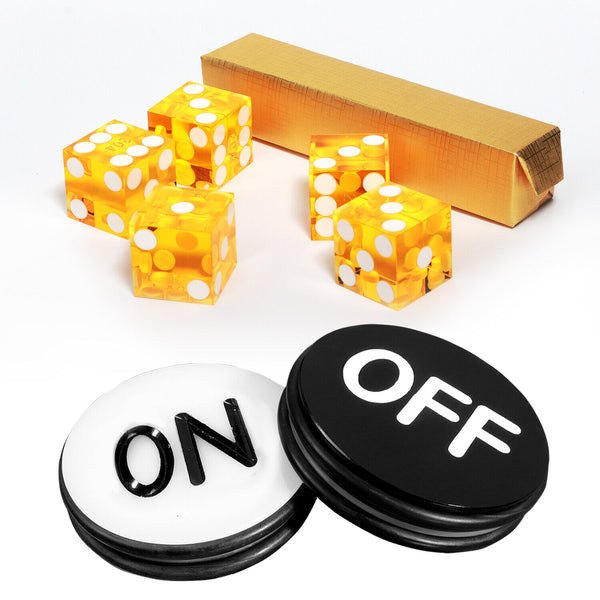 Craps Game Set. Including 5 Pieces 19mm Dice, 3" Craps On/Off Dealer Puck Button (Yellow)