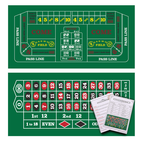 Roulette&Craps Layout Felt, Las Vegas Style Casino Roulette and Craps Layout Mat with Instructions