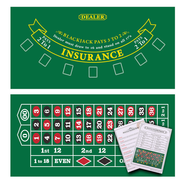 Las Vegas Style Casino Black Jack and Roulette Layout Mat with Instructions and Strategy Chart