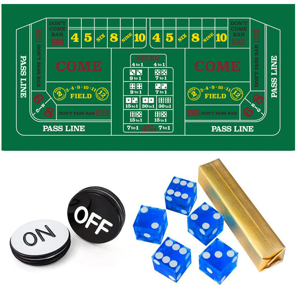 Craps Game Set. Including 5 Pieces 19mm Dice, 3" Craps On/Off Dealer Puck Button (Blue)