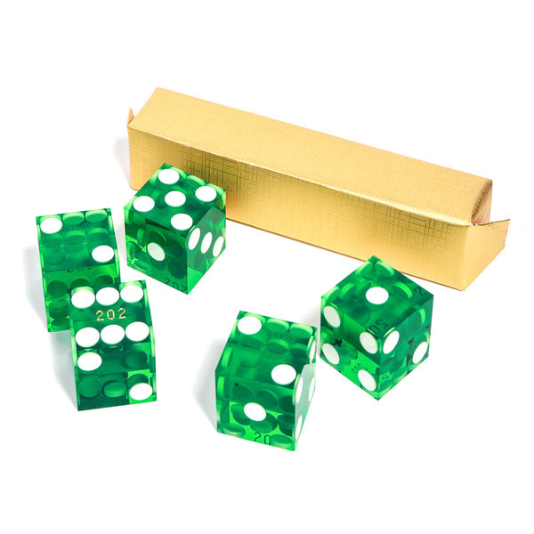 19mm Vegas Casino Style Craps Dice Set of 5 with Razor Sharp Edges(Green)