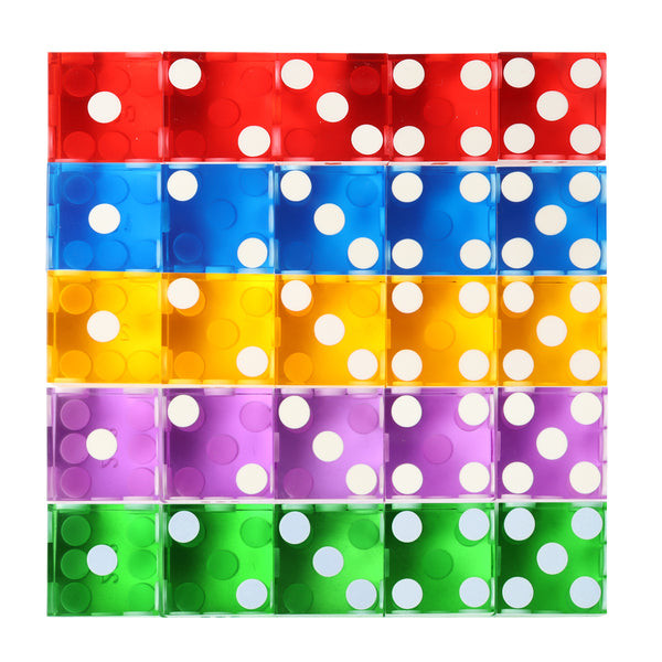 19mm Vegas Casino Style Craps Dice Set of 25 with Razor Sharp Edges (Multi-Color)
