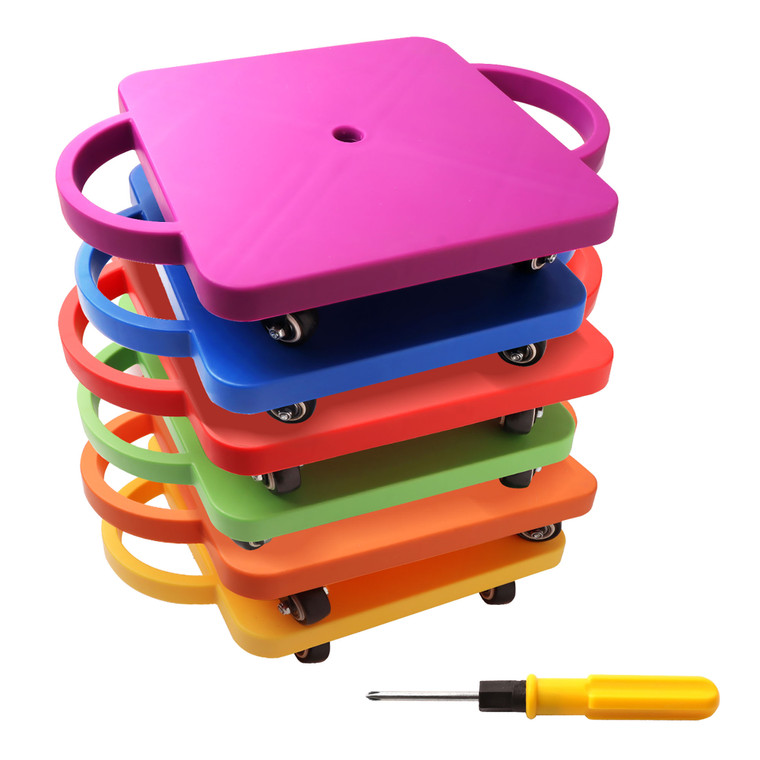 Floor Scooter Board with Handles, Sitting Scooter for Kids Indoor Play, Fun Scoot Board(6 Colors, 6-Pack)