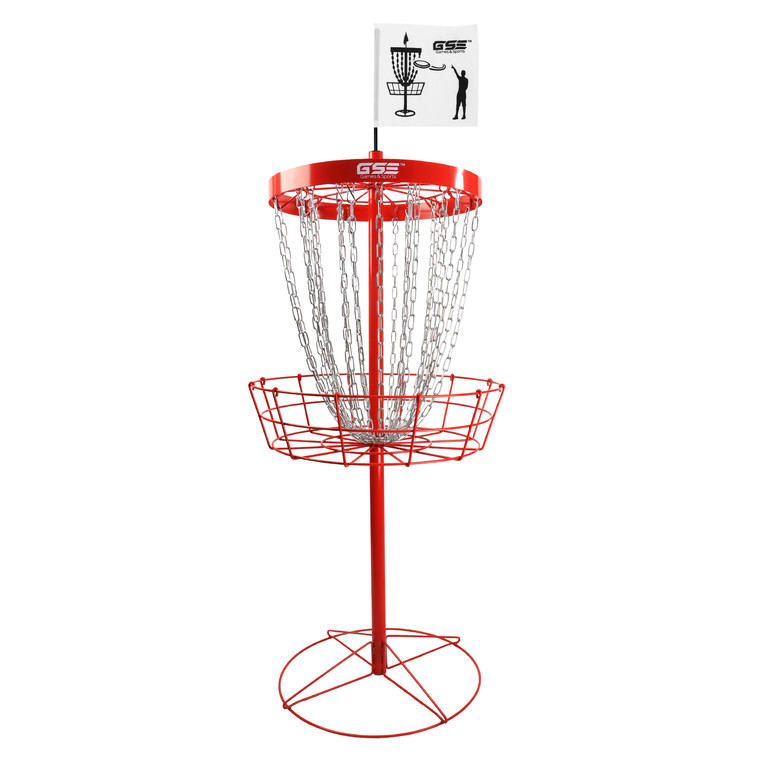 Portable 24-Chain Disc Golf Targets Basket, Metal Flying Disc Golf Practice Basket(Deluxe-Red)