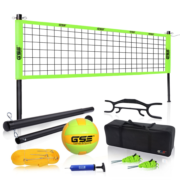 Volleyball Net Set with Volleyball, Aluminum Poles, Winch System, Pump, and Carrying Bag(Professional)
