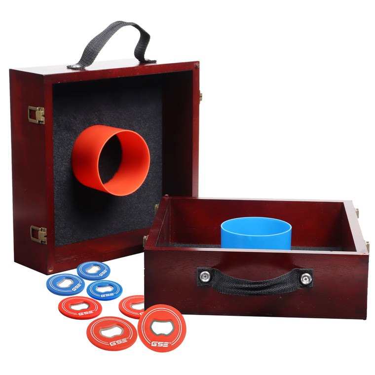 Quality Outdoor Solid Wood Washer Toss Game Set with Set of 8 Replacement Washers - Mahogany
