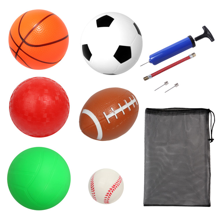 Set of 6 Mini Soft Sports Balls Set with Pump & Mesh Ball Bag, Great Gift for Kids & Toddlers