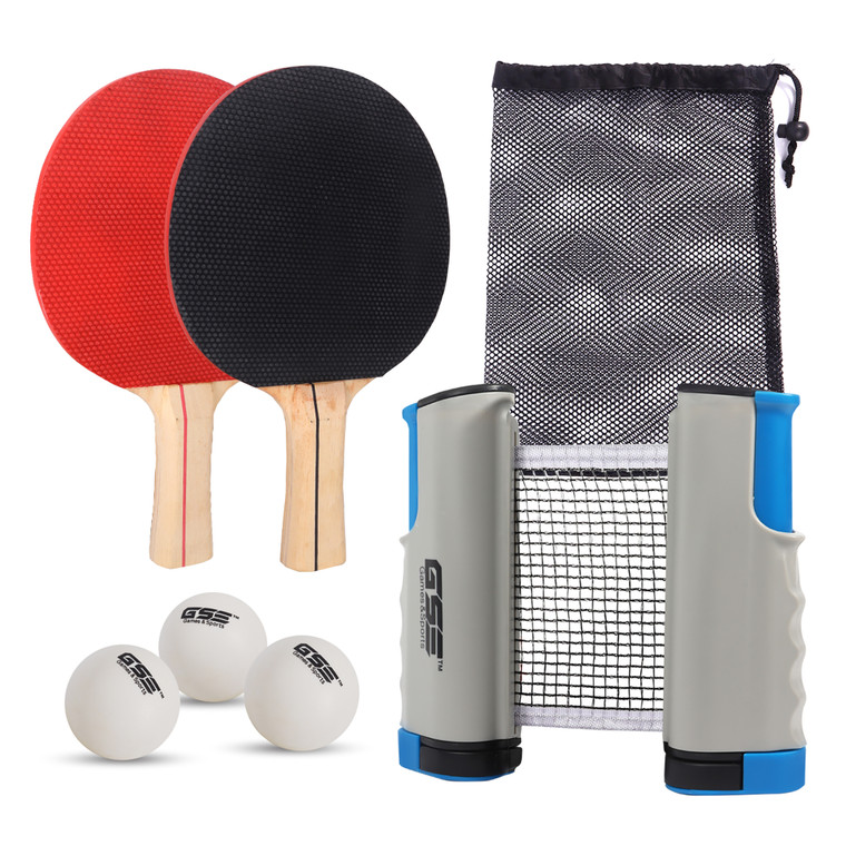 Complete Ping Pong Game Set with Retractable Ping Pong Net & Post, 2 Paddles & 3 Ping Pong Balls.（Grey）
