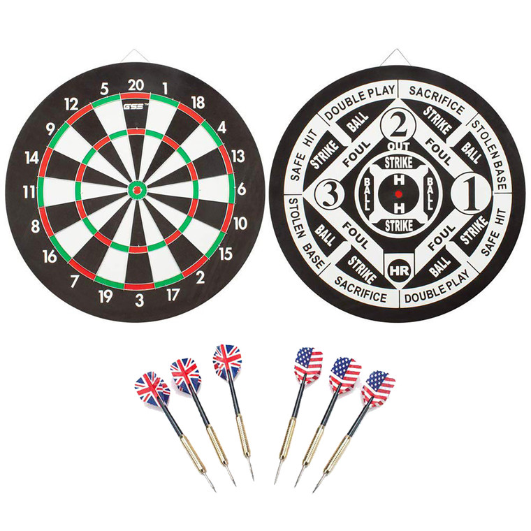 18"x1" 2-in-1 Double Sided Bound Paper Baseball Dart Board Set with six 17G Steel Tip Darts