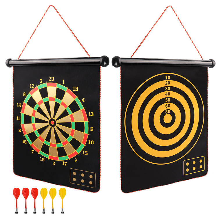 2-in-1 Wall-Mounted Magnetic Traditional & Target Bull Eye Dartboard Game Set