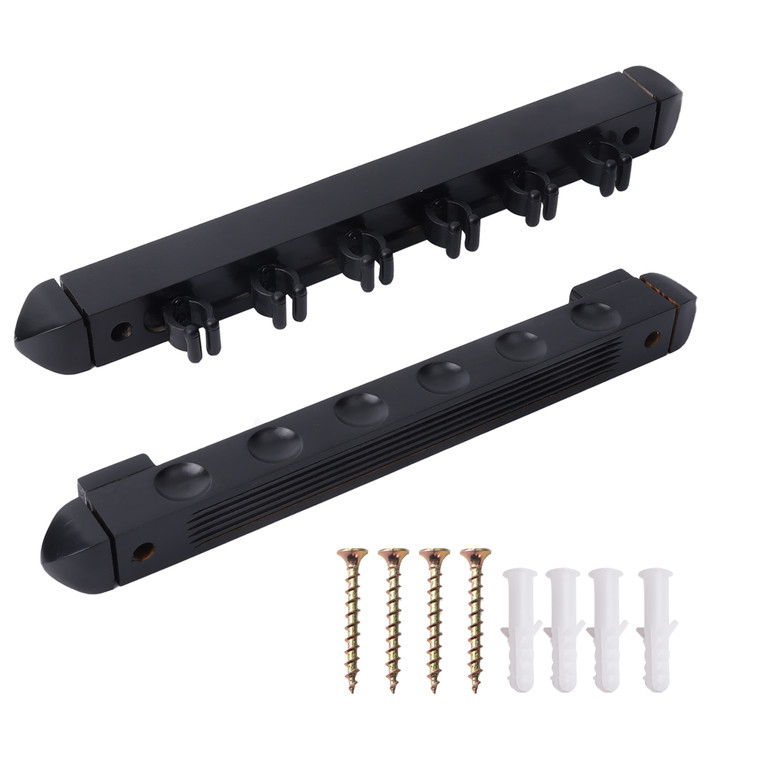 2-Piece Wood 6 Pool Cue Wall Mounted Rack-Black