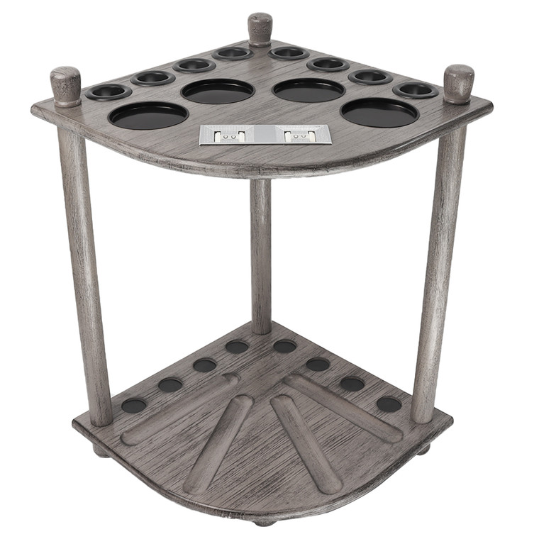 Wooden 8 Pool Cue Corner Style Rack-Brushed Grey