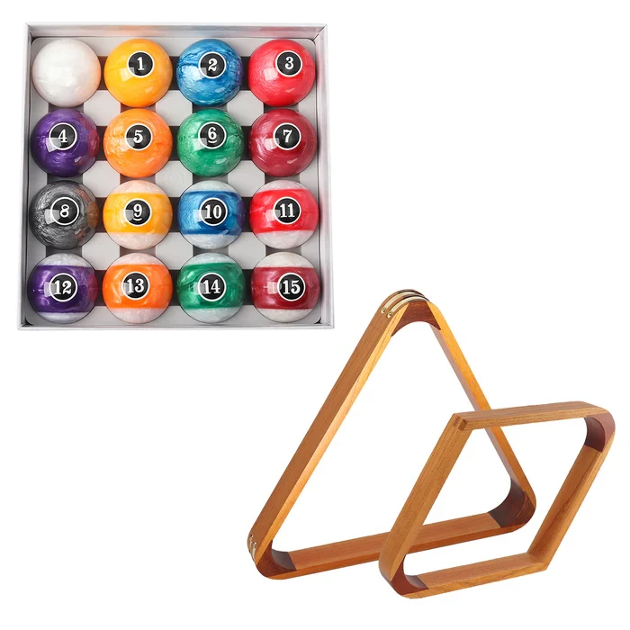 2-1/4" Pearl Style Pool Balls Set with Pool Ball Racks Set-Oak