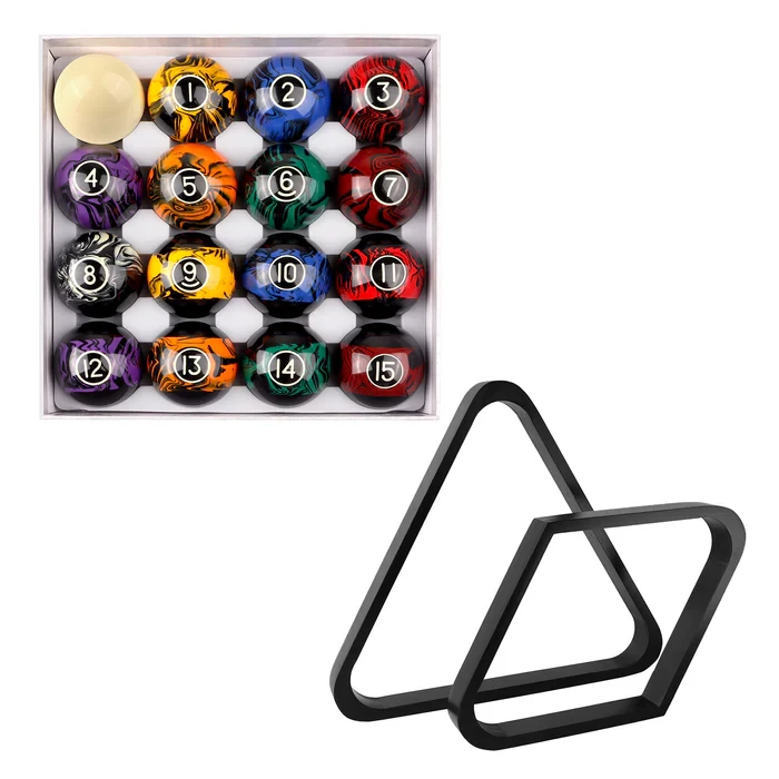 2-1/4" Black Marbelite Swirl Style Pool Balls Set with Pool Ball Racks Set-Black