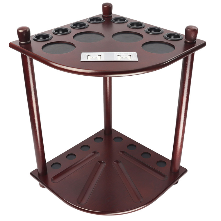 Wooden 8 Pool Cue Corner Style Rack-Mahogany