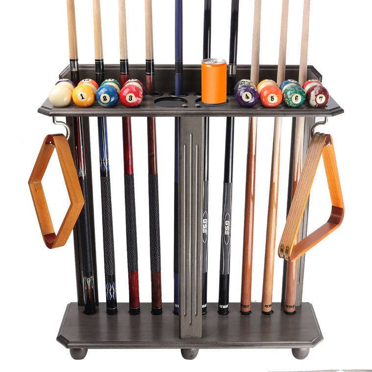 Wooden 10 Pool Cue Floor Stand Rack-Silver Mist