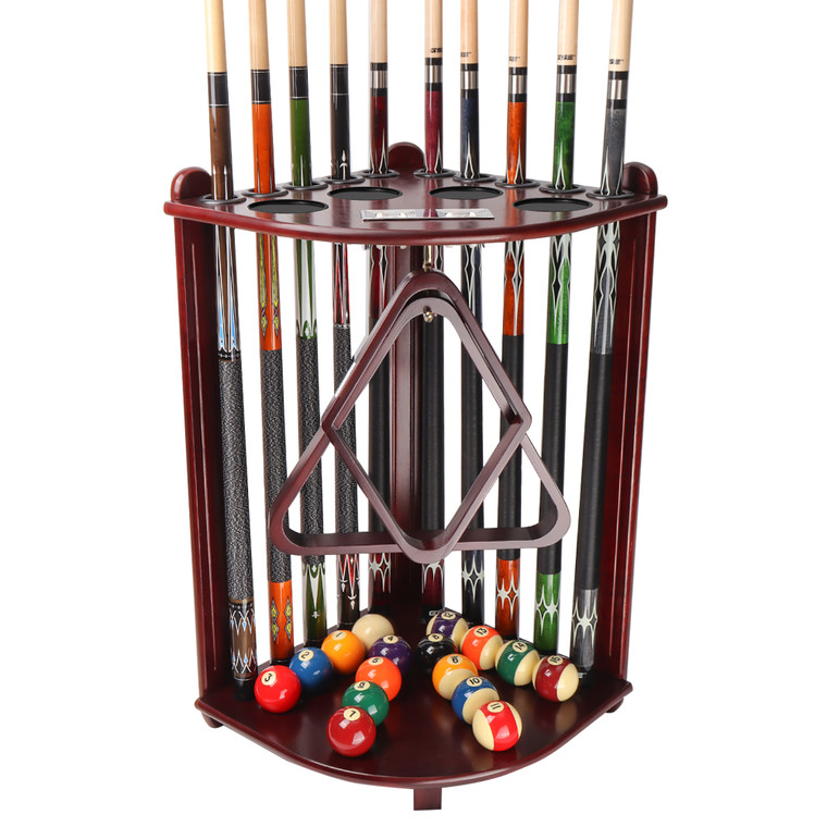Wooden 10 Pool Cue Corner Style Rack-Mahogany