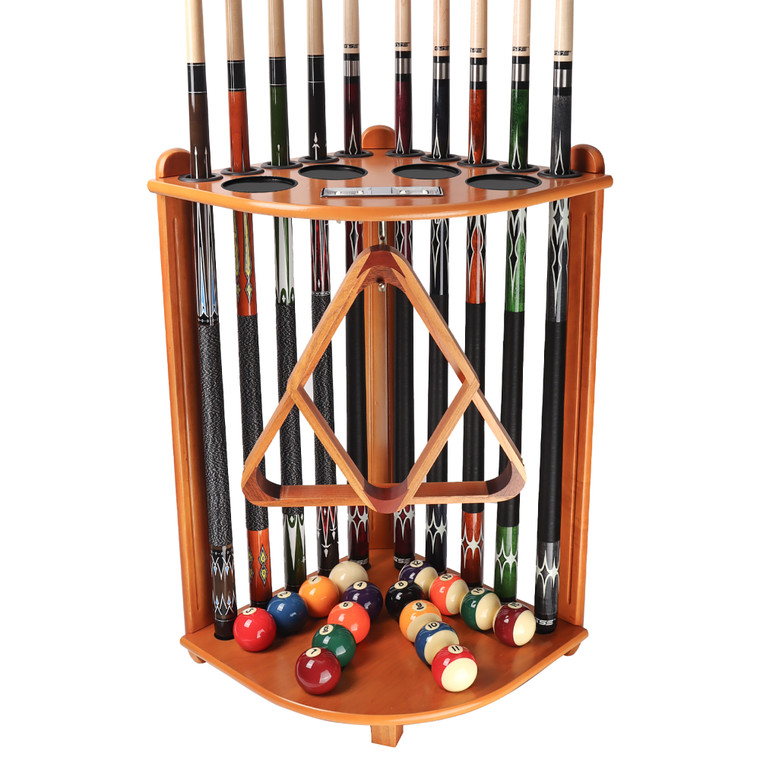 Wooden 10 Pool Cue Corner Style Rack-Oak