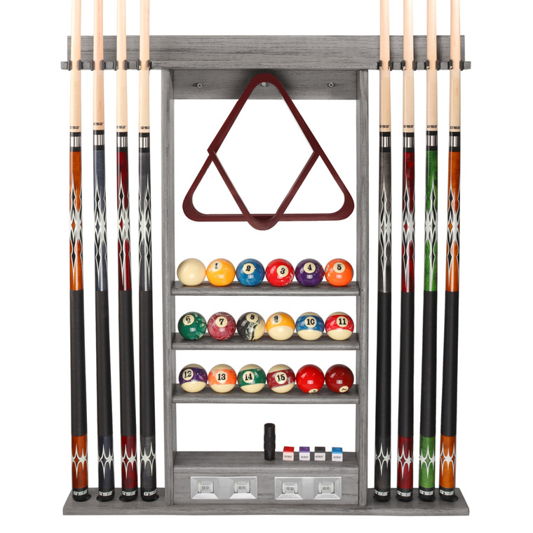 Woodwn 8 Pool Cue Wall Mounted Rack-Brushed Grey