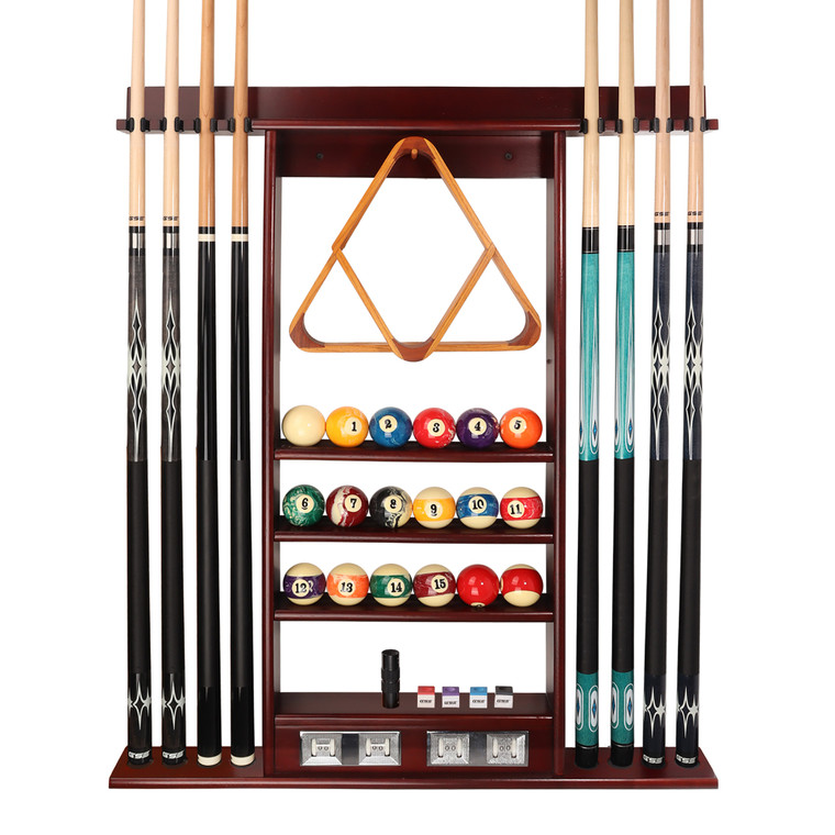 Woodwn 8 Pool Cue Wall Mounted Rack-Mahogany