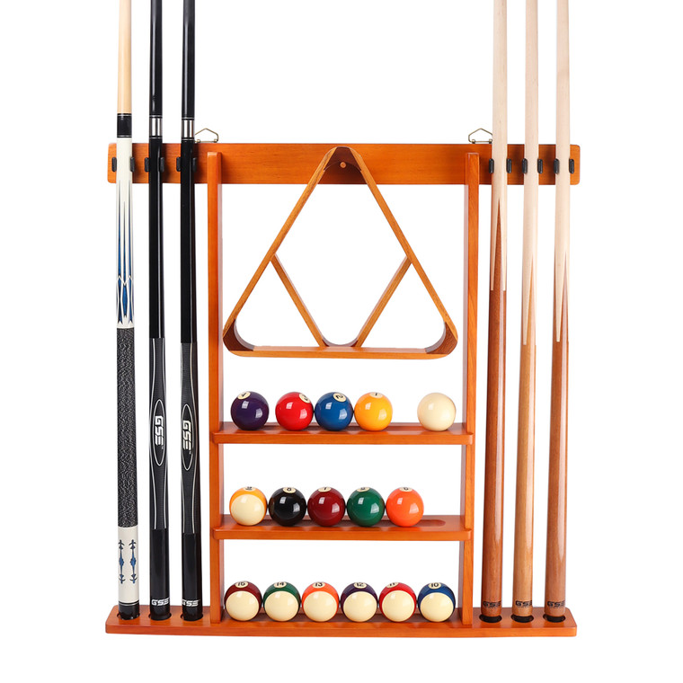 Woodwn 6 Pool Cue Wall Mounted Rack-Oak