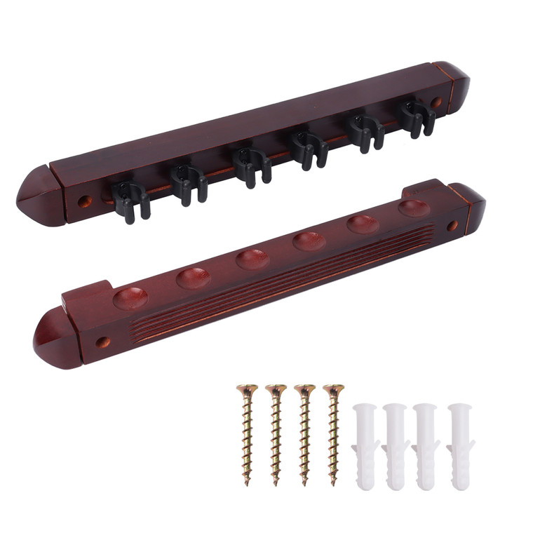 2-Piece Wood 6 Pool Cue Wall Mounted Rack-Mahogany