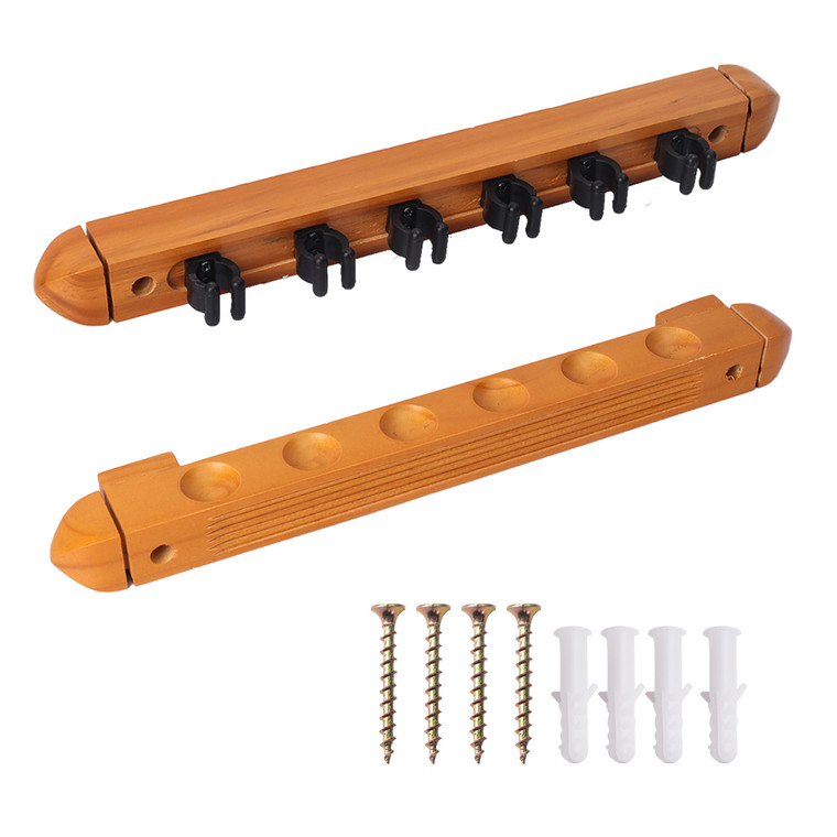 2-Piece Wood 6 Pool Cue Wall Mounted Rack-Oak