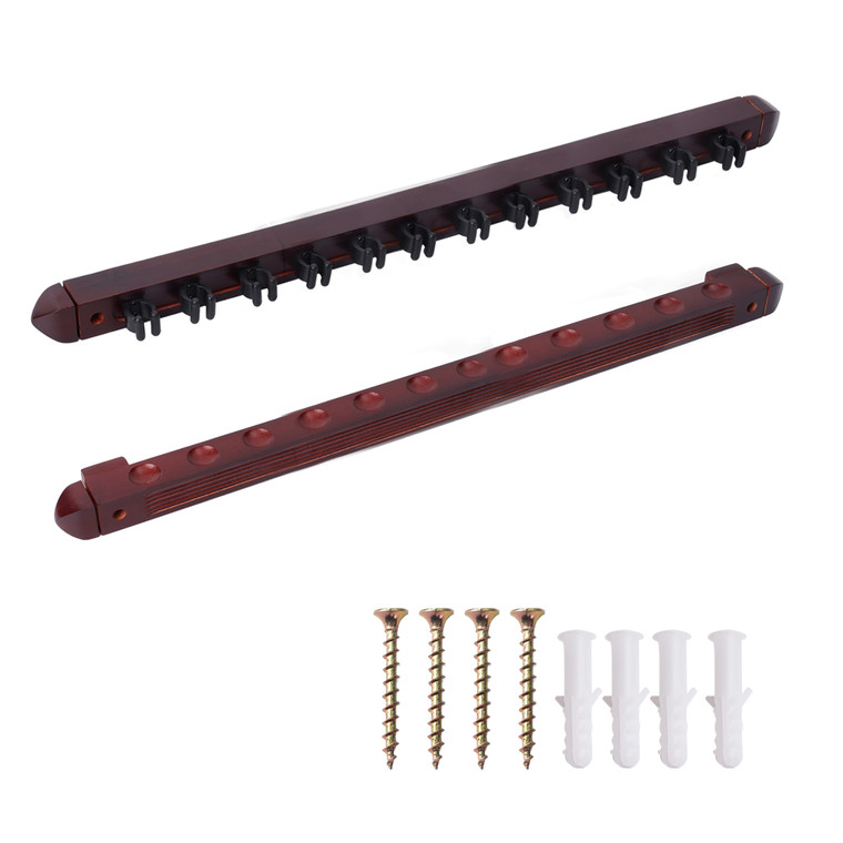 2-Piece Wood 12 Pool Cue Wall Mounted Rack-Mahogany