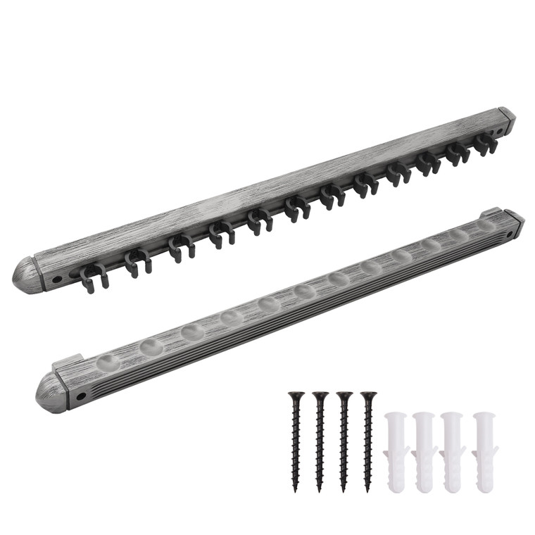 2-Piece Wood 12 Pool Cue Wall Mounted Rack-Brushed Grey