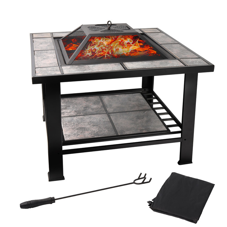 30" Fire Pit Table with Marble Tile Top, Fire Pit for Outside Patio, Yard Party, Garden