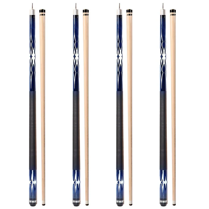 Set of 4 58" Canadian Maple Hardwood Billiard Pool Cue Sticks-Blue