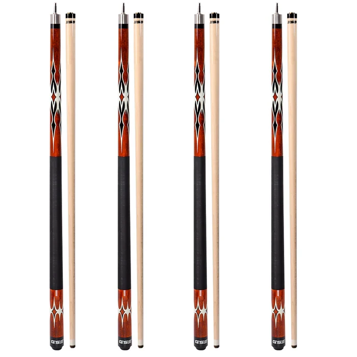 Set of 4 58" Canadian Maple Hardwood Billiard Pool Cue Sticks-Brown