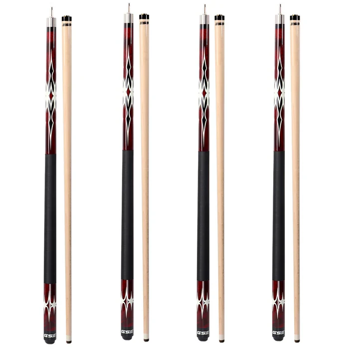 Set of 4 58" Canadian Maple Hardwood Billiard Pool Cue Sticks-Red
