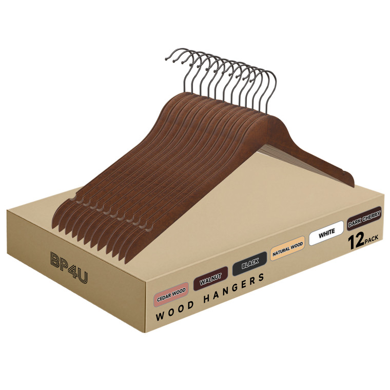 Wooden Hangers without Bar for Jackets, Coats, Suits, and Shirts (Walnut)