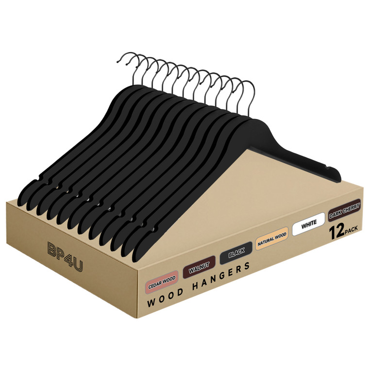 Wooden Hangers without Bar for Jackets, Coats, Suits, and Shirts (Black)