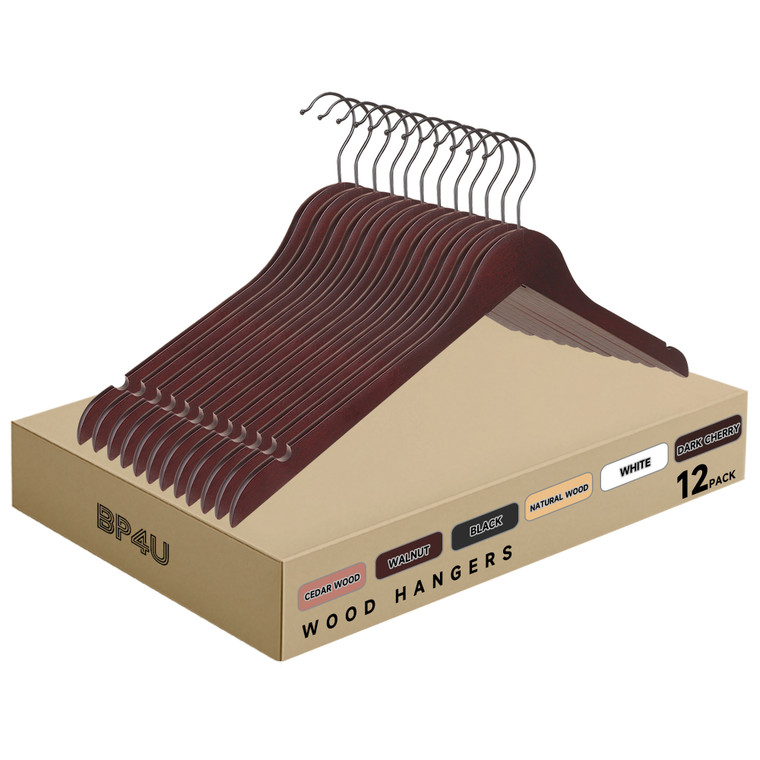 Wooden Hangers without Bar for Jackets, Coats, Suits, and Shirts (Dark Cherry)