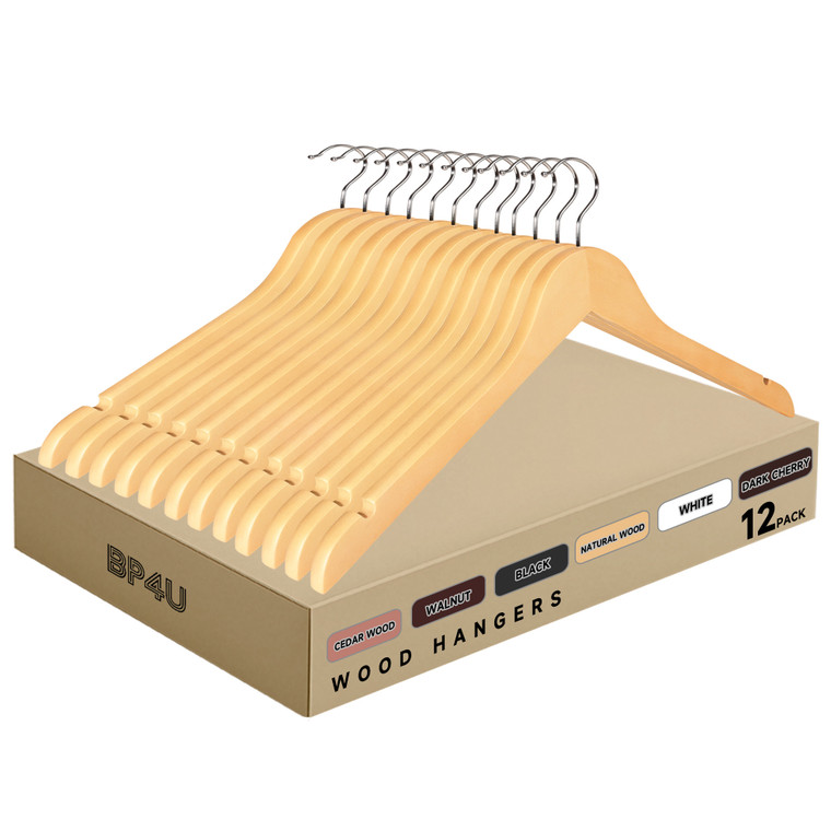Wooden Hangers without Bar for Jackets, Coats, Suits, and Shirts (Natural Wood)