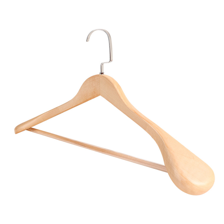 Wooden Suit Hangers with Non Slip Pants Bar, 12-Pack Wood Extra-Wide Shoulder Hangers (Natural Wood)
