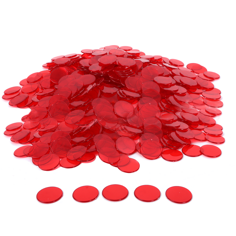 3/4-inch Plastic Transparent Bingo Chips for Bingo Game Party (Red)