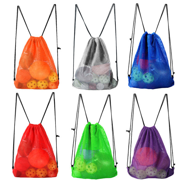 19"x15" Mesh Drawstring Backpack Bag for Sports Gym Gear, Backpacking, Camping Gear, Travel(Multicolor-6 Pack)
