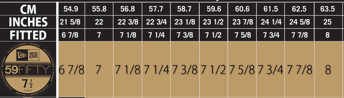Fitted Cap 5950 Hat Size Chart Stretch Fit New Era 59fifty Cap