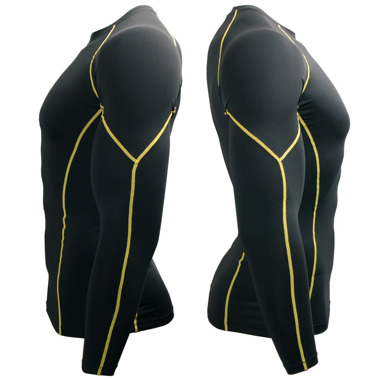 BTOPERFORM [PX-KYL] Solid Black+Yellow Stitch Compression Base Layer Rash  guard