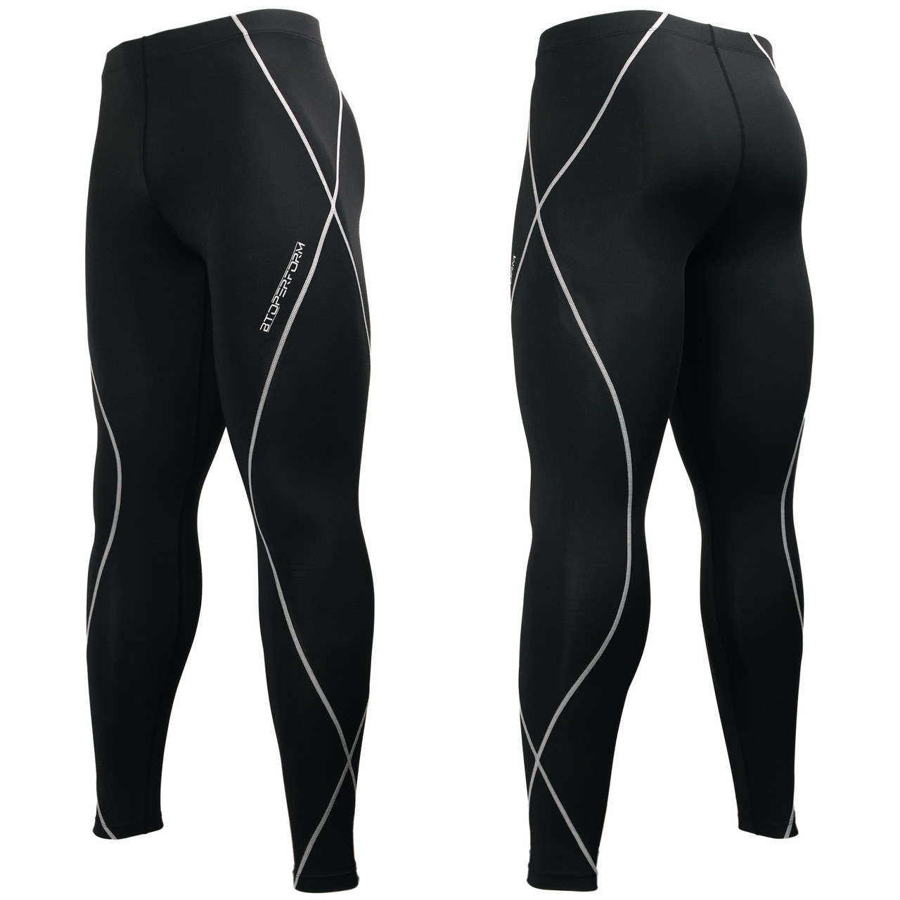 BTOPERFORM [PY-KOL] Solid Black+Orange Stitch Compression Leggings Base  Layer Rash guard