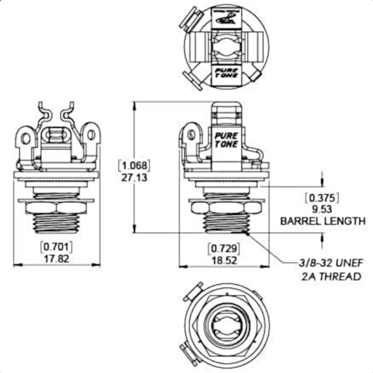 Pure Tone Muti-Contact 1/4" Jack Dimensions