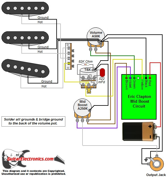 ギター Tom Tone Meridian Mid Booster Control Strat w/ Eric Clapton Mid Boost Circuit & TBX Tone Control